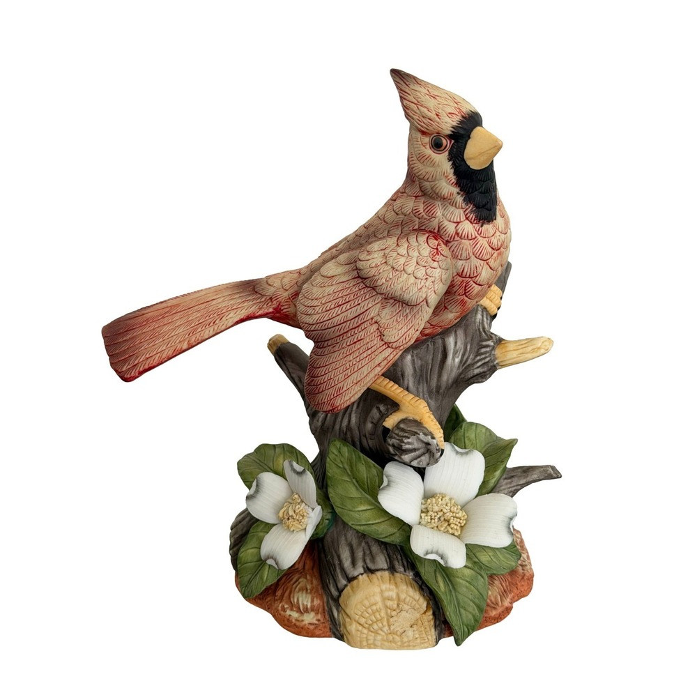 Cardinal Porcelain Figurine Flowers 1993 Nest Egg Collection Lefton 7.25" Bird